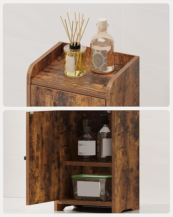 Bathroom Storage Cabinet, Small Corner Floor Cabinet with 2 Doors and Adjustable Shelf, Narrow Toilet Paper Cabinets, Bathroom Organizer for Small Spaces, 7.9"D x 9.8"W x 29.5"H Rustic Brown