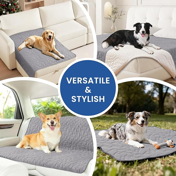 Waterproof Dog Blanket, Non-Slip Soft Pet Bed Cover, Couch Cover for Dogs Washable, Protects Sofa, Furniture, Crate, Car, Tear Resistant Leakproof Pet Blanket (82x82 Inch, Light Grey)