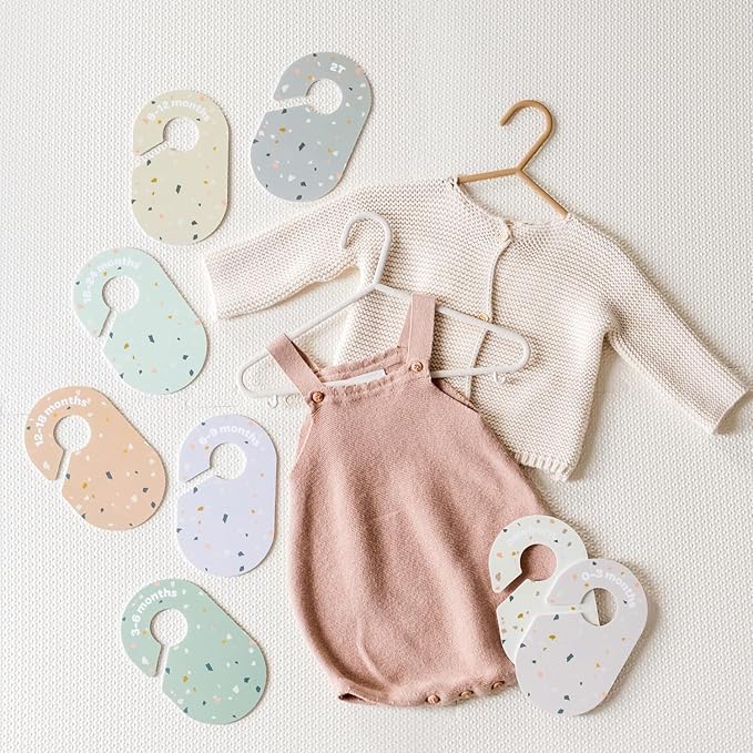 3 Sprouts Baby Closet Dividers Set of 8 - Toddler Clothes Organizer Hanger, Double-Sided Size Labels - Nursery Organization for Newborn Clothing, Infant, Boy & Girl - Terrazzo