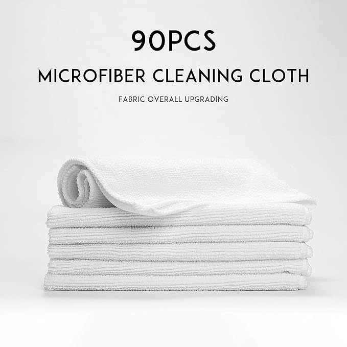 CARTMAN 14 x 14 Inch, 90 Pack, 280GSM Microfiber Cleaning Cloths, Non-Abrasive, Reusable and Washable, All Purpose Cleaning Towels for Household, Car Washing, Drying & Auto Detailing, White