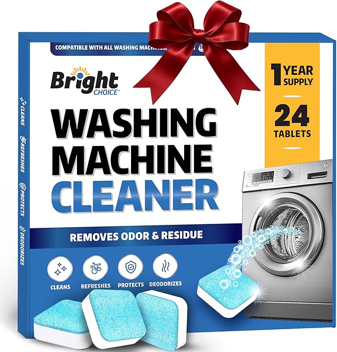 Washing Machine Cleaner Tablets 24 Pack - Deep Cleaning Tablets for Front & Top Load, Works With HE Washers, Removes Residue, Odor & Pet Hair - 12 Month Supply of Washer Cleaner Descalers, Septic Safe