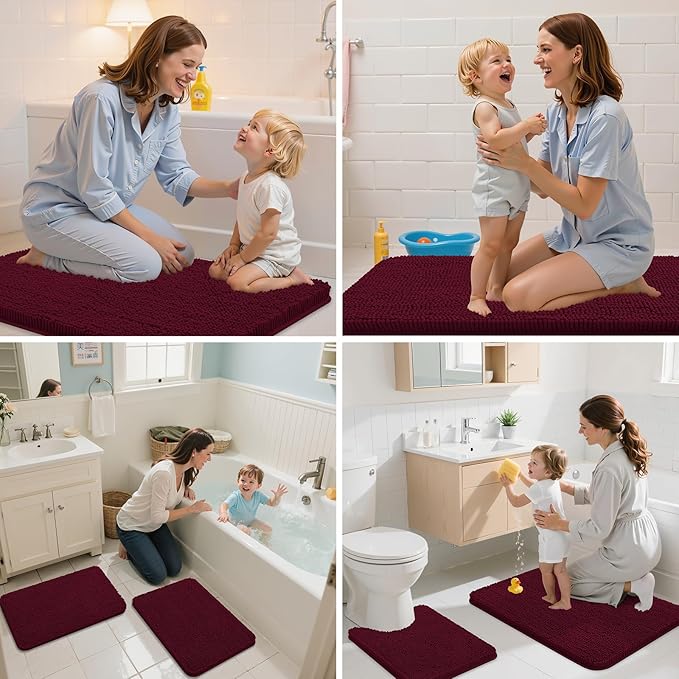 Arotive Bathroom Rugs 70x24, Extra Soft Absorbent Shaggy Chenille Bath Rugs, Machine Washable Rubber Backing Non-Slip Bath Mats for Bathroom Floor Tub and Shower, Home Decor Accessories, Burgundy