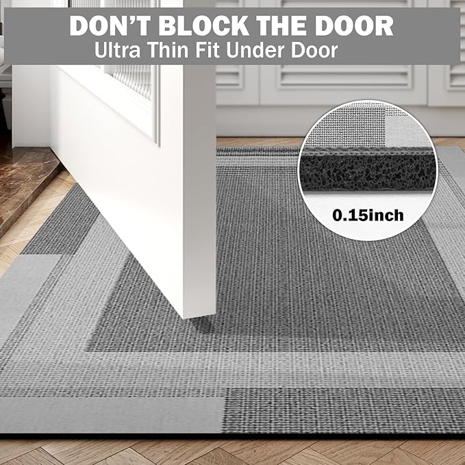 YDKGL Non Slip Bath Mat, Rubber Backing Ultra Thin Bathroom Rugs Fit Under Door Quick Dry Super Absorbent Washable Bath Rug Shower Mat for Bathroom Floor Bathtub Shower Sink, Easy Care Gray 16"x 24"