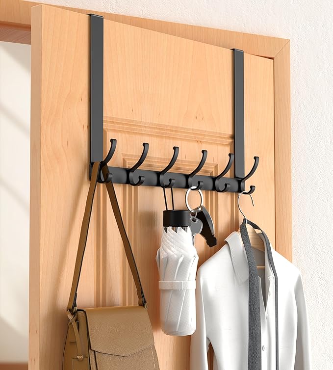 CHAUNCEY HOME Long Over The Door Hooks Hanger with 15.75" Arms for Easier Access by Shorter, Heavy Duty Door Hanger for Coat, F16U, Fits Standard 1 3/4'' Doors, Towel Racks for Bathroom, Black