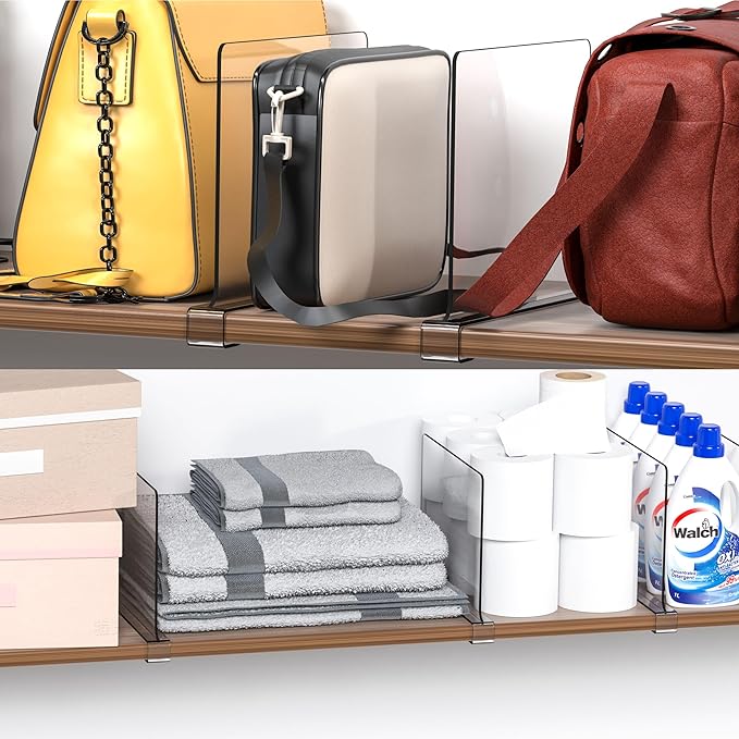 Clear Acrylic Shelf Dividers for Closet Organization - 6 Pack Closet Shelf Divider for Sweatshirt,Towel,Bag,Purse,Clothing,Sweater Organizer,Plastic Dividers and Separators for Shelves and Bedroom