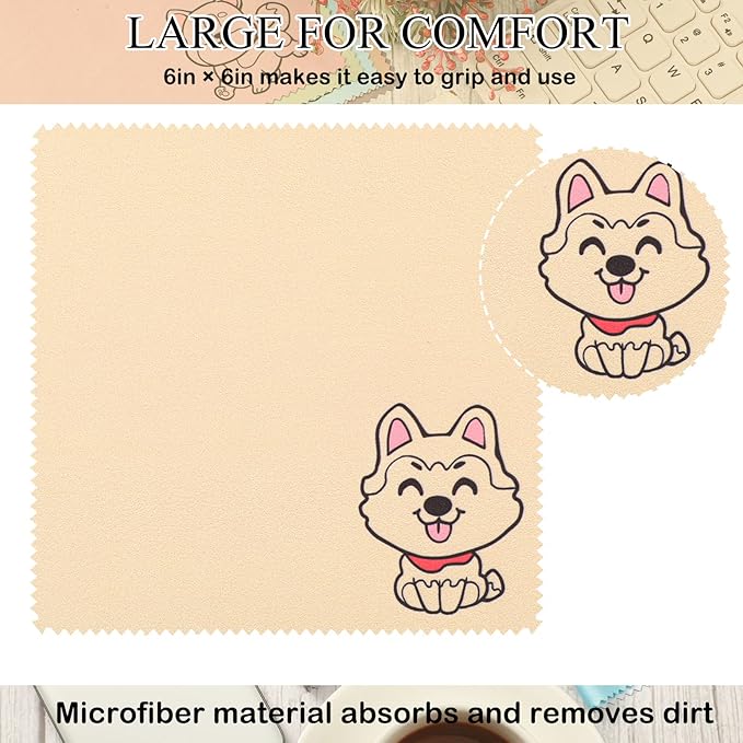 WILLBOND 20 Pcs Microfiber Cleaning Cloth Cute Dog Design Microfiber Cloth Soft Multicolor Glasses Cleaner Cloth for Eyeglasses Camera Lens Cell Phone Screens Glasses, 6 x 6 Inches