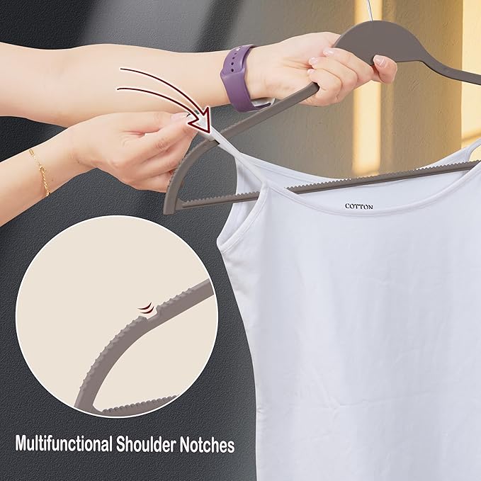 ELONG HOME Plastic Clothes Hangers, Upgraded Rubber Non Slip Plastic Hangers, Non Velvet Durable Slim Clothing Hangers, 17.7 Inches Wide for Adults Clothes, 20 Pack