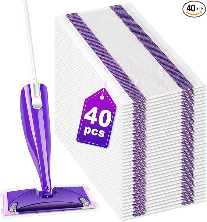 40 Counts Disposable Mop Pad Refills for Swiffer Wet Pads Refill, Replacement for Swiffer Wet Jet Pads Disposable Wet Jet Hardwood Floor Spray Mop Pads Refills, Thickness & Absorbent