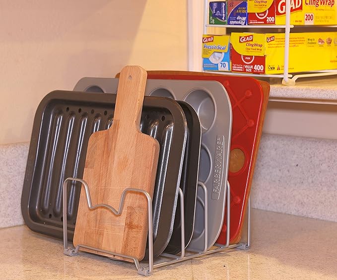 Simple Houseware 2PK Kitchen Cabinet Pan and Pot Lid Organizer Rack, Total 6 Compartments, Silver