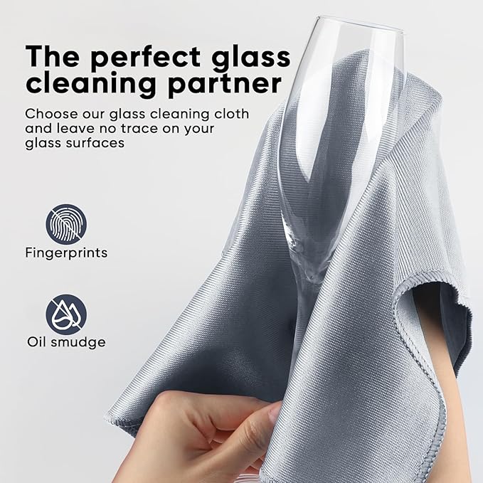 HOMEXCEL Microfiber Glass Cleaning Cloths 6 PK, Lint Free Streak Free, Reusable Microfiber Magic Cleaning Cloth for Cleaning Windows, Glasses, Mirrors, Screens, Stainless Steel, and More, Grey-14”×16”