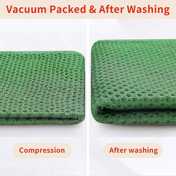 Homaxy 100% Cotton Waffle Weave Kitchen Dish Towels, Ultra Soft Absorbent Quick Drying Cleaning Towel, 20x28 Inches, 4-Pack, Grass Green