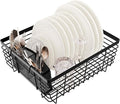 TQVAI Kitchen Dish Drying Rack Metal Dish Drainer with Full-Mesh Silverware Utensils Basket Holder, Black