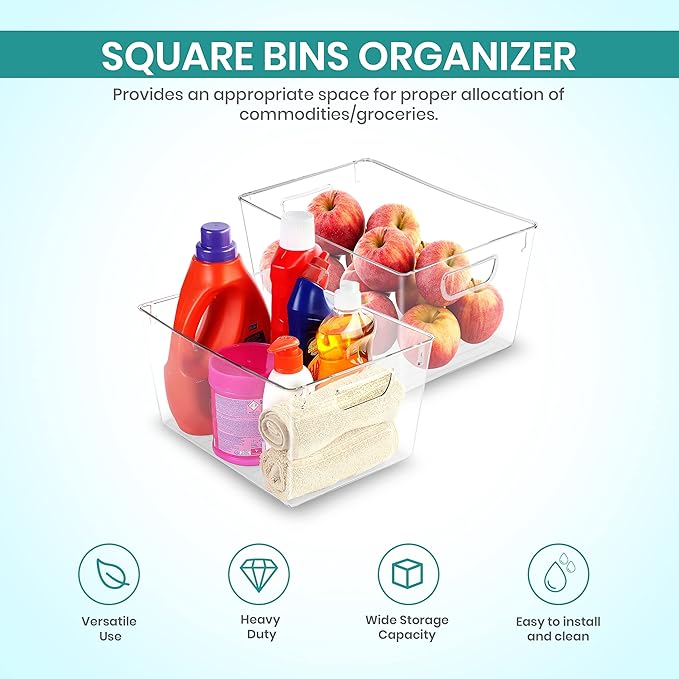 Utopia Kitchen Clear Organizer or Storage Bins - 6 Pack Pantry Organizers and Storage Bins - Large Durable Storage Containers With Handles for Organizing Fridge, Kitchen Organization