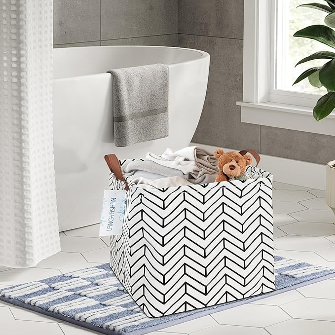 LANGYASHAN Square Storage Baskets Waterproof Canvas Children Laundry Nursery Hamper for Shelves Gift Baskets Toy Organizer Room Decor (Geometric)
