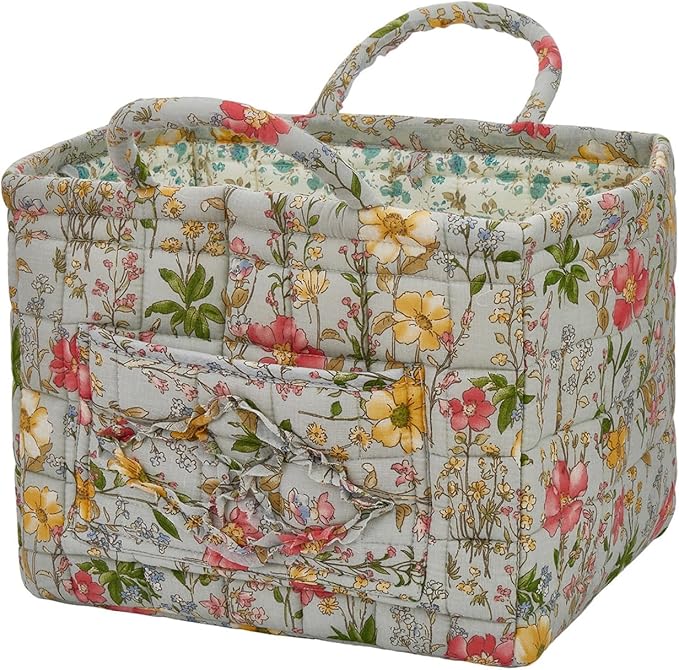 Boho Fabric Storage Basket, Large Capacity Laundry Basket, 12.2'' x 10.23'' x 10.23'' Collapsible Laundry Hamper with Easy Carry Handles (D Multi-Color 12, L)