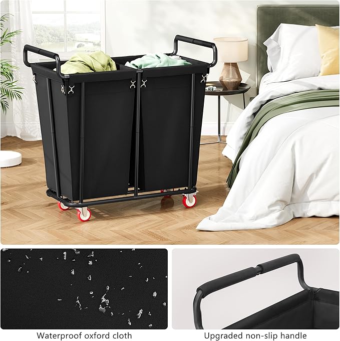 Large laundry hamper with Wheels, 2 Bag 360L Big Rolling Laundry Basket Sorter Cart, Extra Large Laundry Clothes Hamper, Heavy Duty Laundry Basket Organizer for Laundry Room,Bathroom
