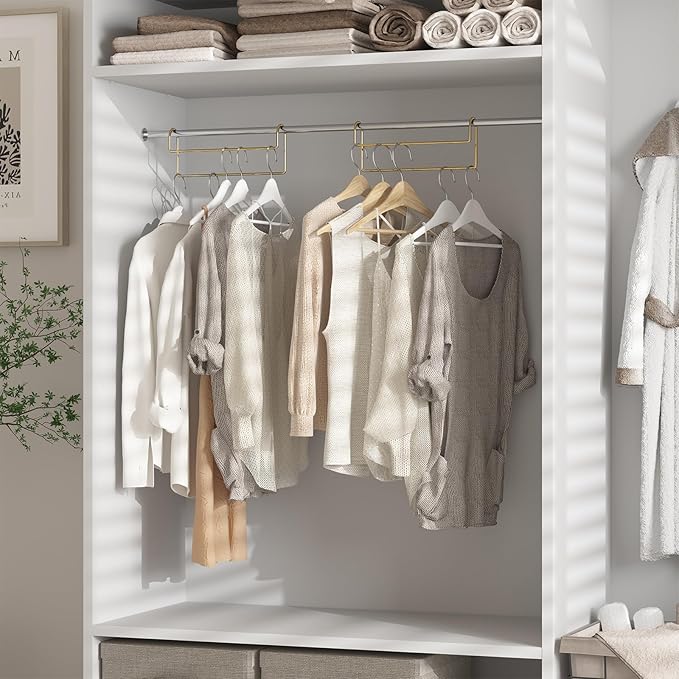 Space Saving Hangers for Clothes: 3 Pack 12 inch Magic Hanger Closet Organizer Metal Heavy Duty Hangers for Shirt Coat Pants Skirt Sorting Storage - Gold
