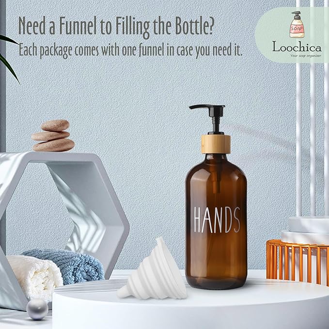 Hand Amber Glass Soap Dispenser with Pump, Amber Hand Soap Dispenser, Refillable Reusable Apothecary Soap Pump Dispenser Bottles for Bathroom and Kitchen Use