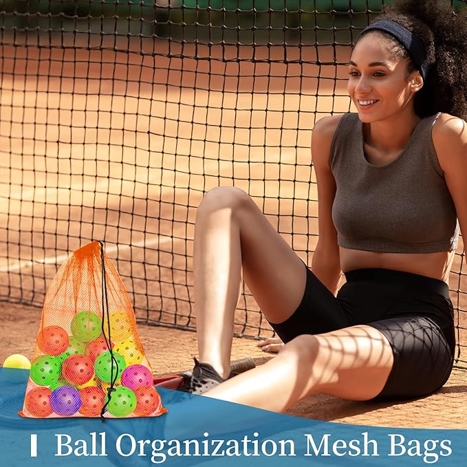 6 Pcs Mesh Bags Drawstring, 14x17 Inch with Lock, Multipurpose Storage Bags for Gym, Balls, Beach, Laundry (Orange)
