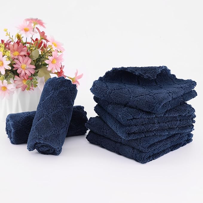 Homaxy 24 Pack Kitchen Dish Cloths (10 x 10 Inches, Navy Blue), Super Soft and Absorbent Coral Velvet Dish Towels, Nonstick Oil Fast Drying Microfiber Cleaning Cloth, No Lint Household Dishcloths