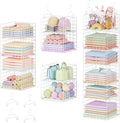 6 Tier Raised-Height Hanging Closet Organizer, Stackable Sweater Organizer for Closet, Wire Storage Basket Bins for Clothes Purse Shoes, Hanging Shelves with 4 Hooks & 3 Dividers Adjustable