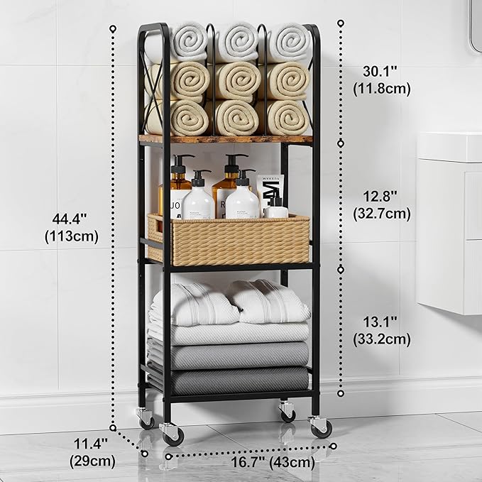 niffgaff 3-Tier Movable Towel Rack, Free-Standing Towel Holder with M-Shaped Detachable Dividers, for Bathroom, Pool