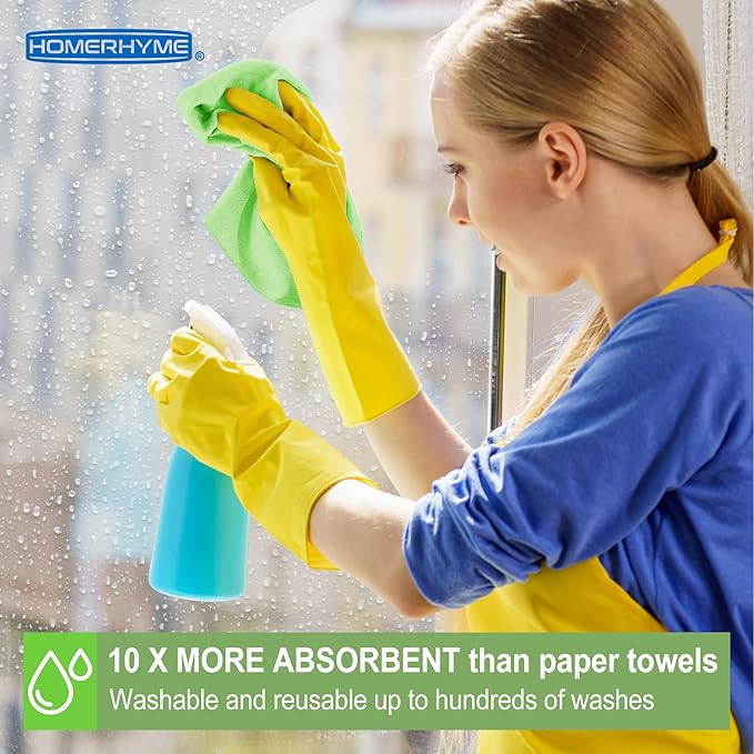 HOMERHYME Microfiber Cleaning Cloth, 12 Pack Green Cleaning Rags,12" X 11" Lint Free Dish Towels Wash Cloths, Reusable Microfiber Towels for Home and Kitchen Bathroom Apartment Cleaning Supplies