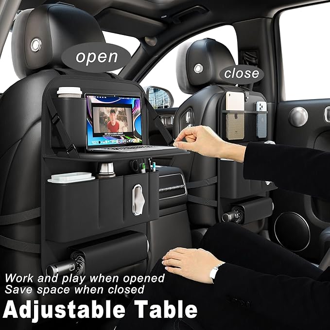 Car Seat Organizers,Multi-functional Back Seat Protectors, Storage Pouches,storage bag Child kicking prevention and Tray Holders (for Cars, Kids, Seat Back and Rear Seats) (Black, 2 Pcs)