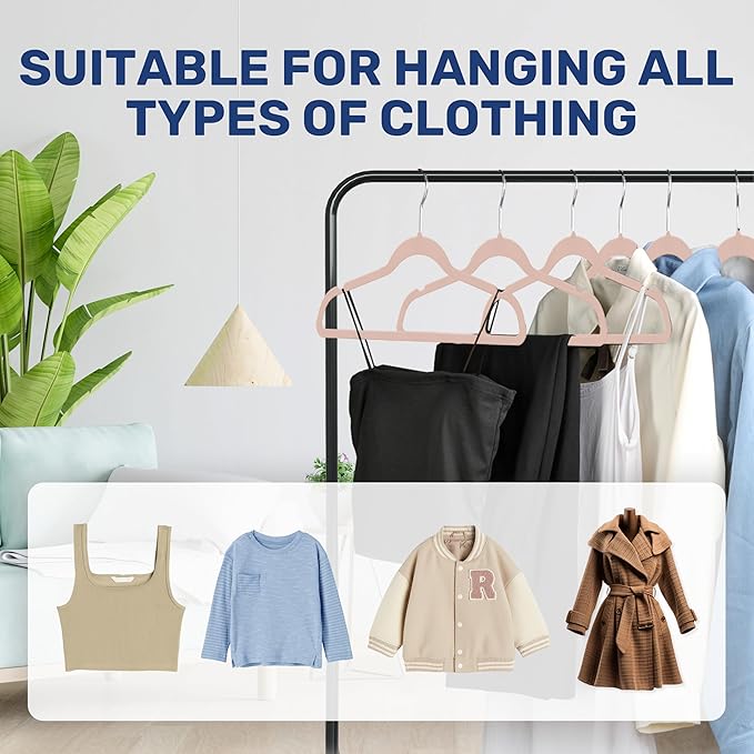 YSSOA 30 Packs Velvet Hangers, Non Slip Space Saving Suit Hangers, Heavy Duty Clothes Hangers with 360° Rotatable Hook for Coats, Pants, Pink