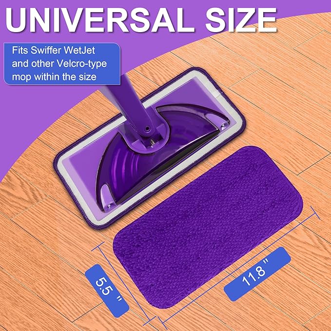 Aifacay Reusable Mop Pads Refills Compatible with Swiffer Wet Jet, 6 Pack Wet Pads Refill Microfiber Wet Dry Use Replacement Heads for Swiffer WetJet 11" Mop Types of Floor Cleaning
