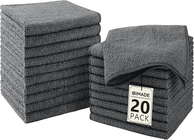 Washcloths - 20 Pack - Face Towels (12" x 12"), Highly Soft Wash Cloths and Hand Towels, Fast Drying Multi-Purpose Microfiber Cleansing Cloths for Bathroom, Hotel, Spa, and Salon - Grey