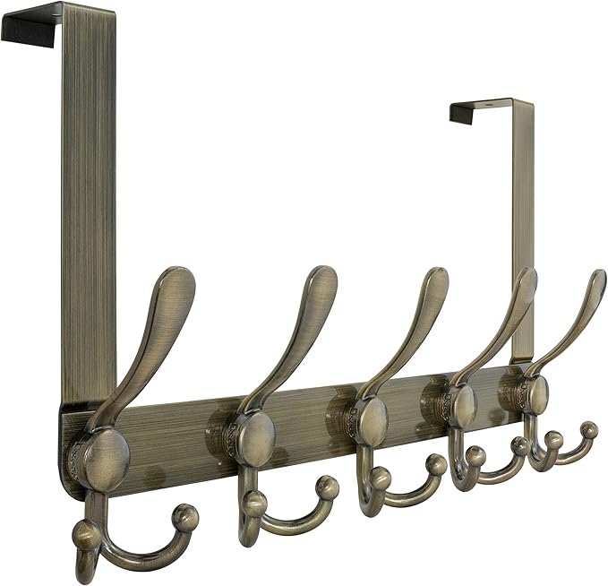 Dseap Over Door Hook 2.0 - Upgraded Version - Simple-Assembly, Strong, Heavy-Duty Stainless Steel 5-Tri-Hook Over The Door Hanger Rack, SimpleStrong Series, Bronze