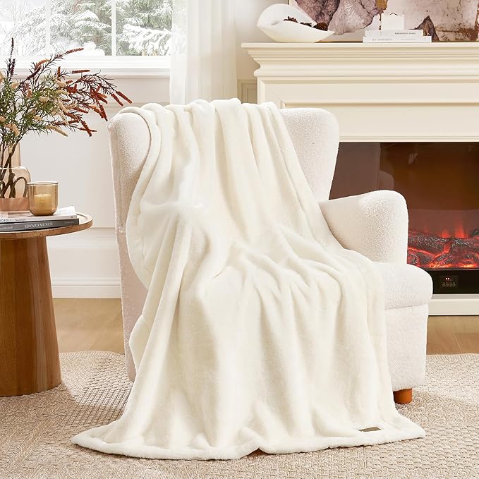 Luxury Faux Fur Throw Blanket Twin, Ultra Soft Waterproof Pet Blanket, Cozy Warm Plush Blanket for Bed Sofa Bedroom Living Room, Liquid Pee Proof for Large Dog or Cat, 60x80 inch, Cream