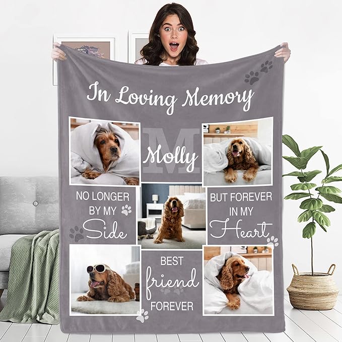 Personalized Pets Blanket with Photos, Custom Dog Blanket for Small Dogs, Personalized Dog Blankets with Picture, Dog Memorial Gifts for Loss of Dog, Gifts for Pets Bereavement/Passing Away