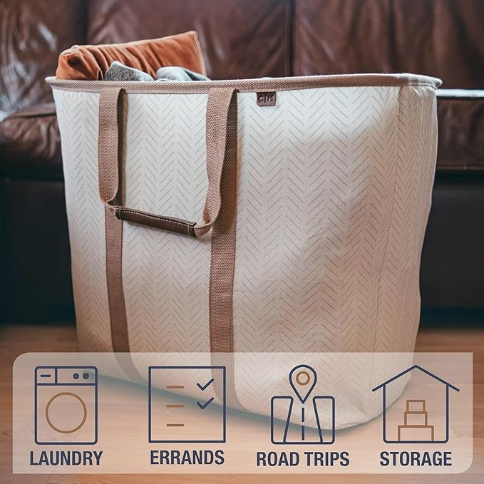 CleverMade Collapsible Laundry Caddy - LUXE Mocha 2-Pack 64L - Foldable Storage Organization Container for Clothes Laundry Room Storage Solution