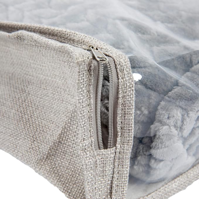 Household Essentials Under Bed Zippered Sweater Storage Bags with Clear Vision Panel, Set of 3, Silver,Gray