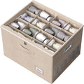 Shoe Organizer for Closet, Large Shoe Box Storage Containers with Clear Window, Space Saving Shoe Bin with Foldable Bottom Support Adjustable Dividers - Fits 16 Pairs (Beige, (19.7*15.7*13)x1)