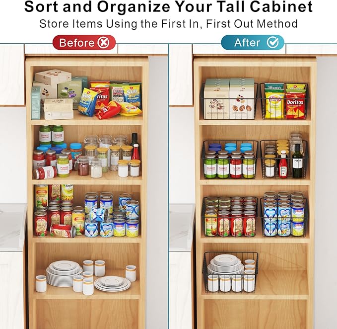 iSPECLE Wire Basket - 6 Pack Small Wire Storage Baskets Organizer Bins, Pantry Cabinet Shelf Kithen Storage Organization for Easily Get Items, Black
