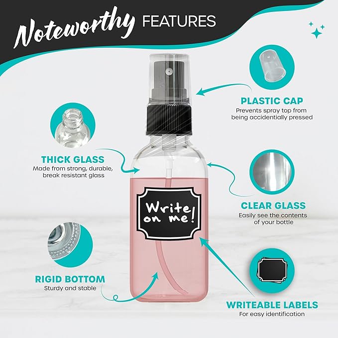 Nevlers Clear Glass Spray Bottles 2 Oz 48 Pack | Empty Spray Bottles Mist Sprayer Set with Funnel, Brush & More | Mist Bottle For Use As Atomizer Sprayer for Perfume & Cologne Travel Bottle