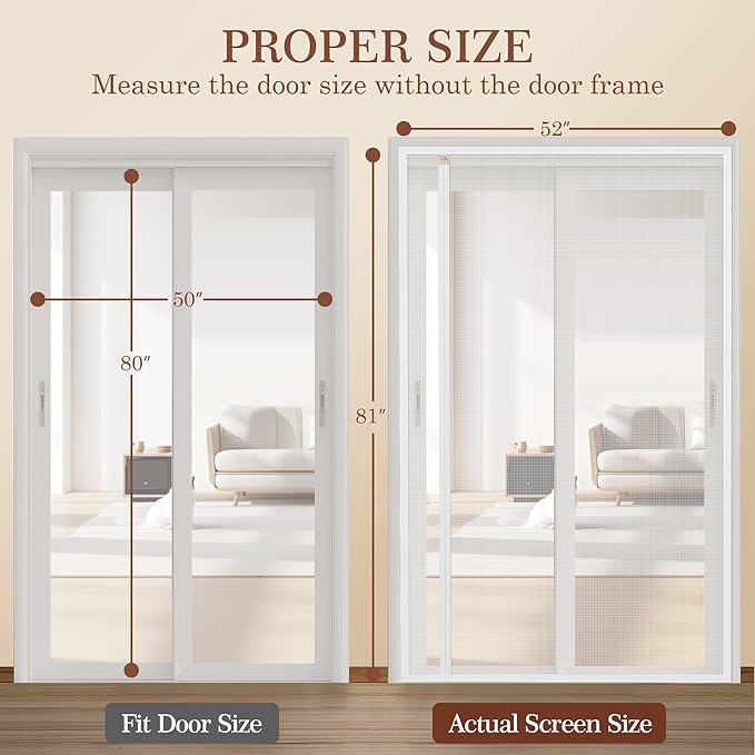 Yotache White Reversible Left Right Side Opening Magnetic Screen Door Fits Door Size 50 x 80, Reinforced Sewing Mesh for Front, Patio Sliding Door, Actual Screen Size 52" x 81"