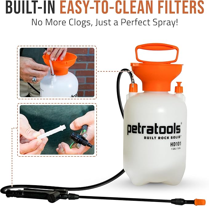 Petratools 1 Gallon Pump Sprayer – HD101 Garden Sprayer for Weeds, Lawn Care & Pesticides – 52” Long Hose, 2 Nozzles & Easy Carry Handle – Durable & Lightweight (Pack of 2)