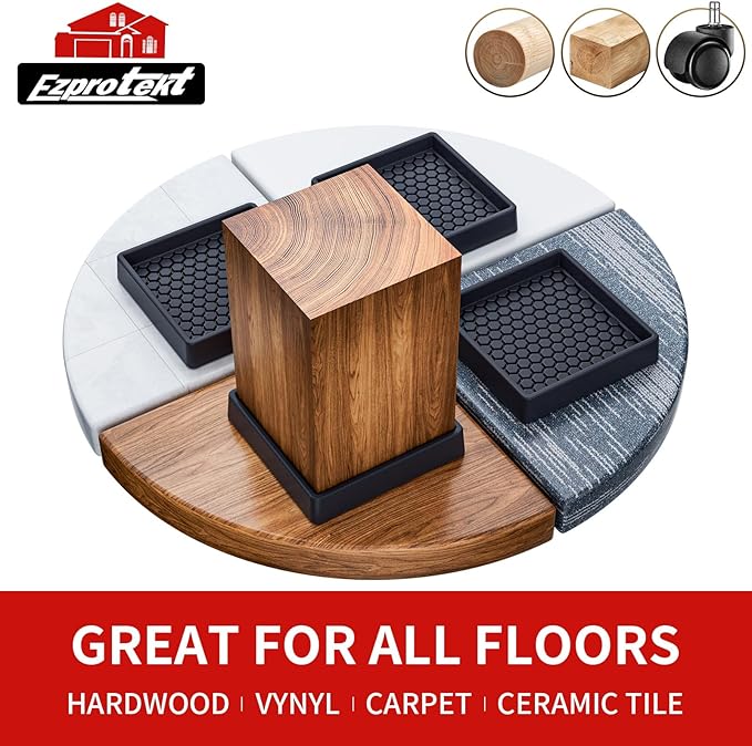 Ezprotekt Non Slip Furniture Pads, 4 Pcs 2.5" Rubber Caster Cups, Anti Skid Furniture Coasters for Hardwood Floors, No Slide Furniture Gripper, Floor Protector for Bed Couch Furniture Stoppers (Black)
