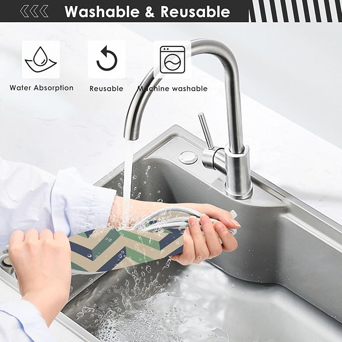 Sink Faucet Absorbing Mat Kitchen Sink Splash Guard Splash Faucet Drip Catcher for RV Bathroom 2PCS 30x5.5in Zigzag Lines