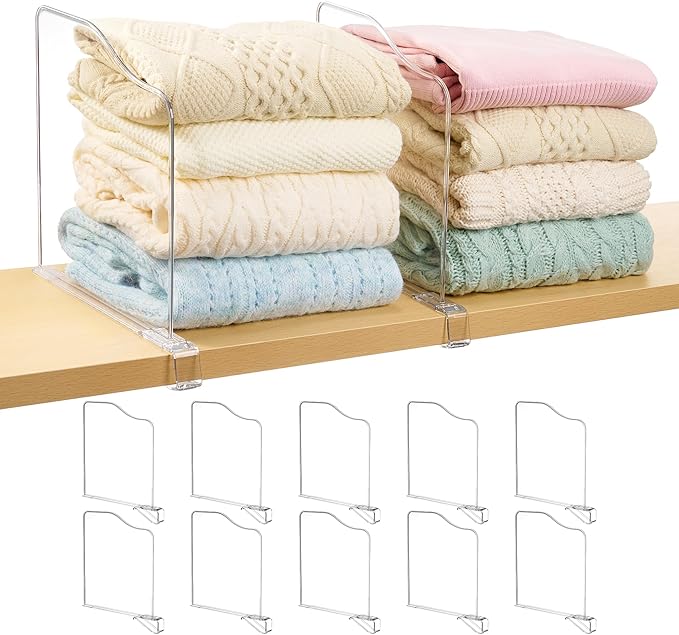 Vtopmart 12 Pack 12in Height Shelf Dividers for Closet Organization, Clear Plastic Closet Shelf Dividers of Upgrade 12in for Maximizing Vertical Space Storage, Organizing Sweater, Jeans, Shirts, Bags