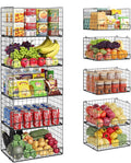 5 Pack Stackable Wire Baskets for Pantry Organizers and Storage, Large Pantry Baskets for Snack Organizer, Foldable Metal Storage Bins for Organizing Snack Can Fruit Vegetable & Toy
