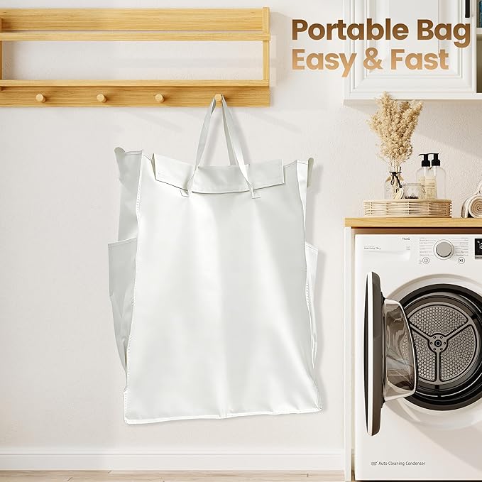 Homeiju 180L Large Laundry Hamper with Wheels, Rolling Laundry Basket with Metal Frame and Removable Bag Design, Dirty Clothes Laundry Cart for Bathroom, Dorm Room, Laundry Room, White
