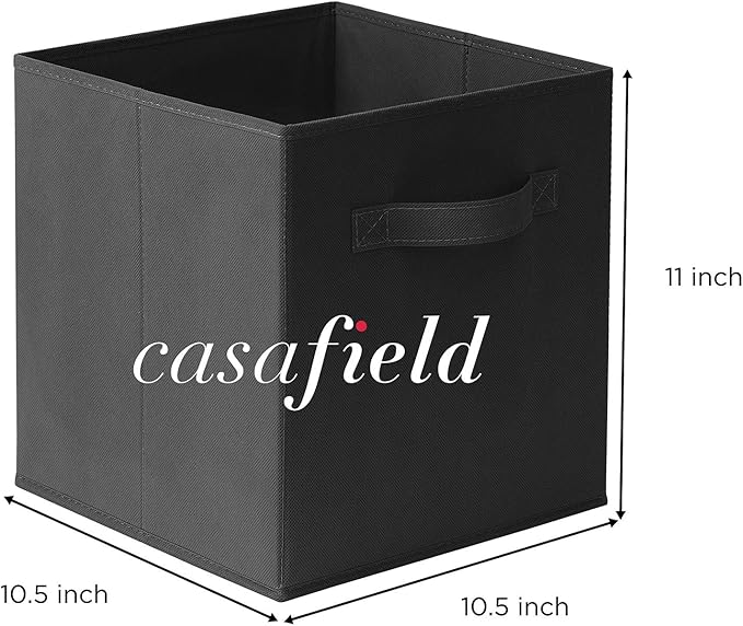 Casafield Set of 6 Collapsible Fabric Cube Storage Bins, Black - 11" Foldable Cloth Baskets for Shelves, Cubby Organizers & More
