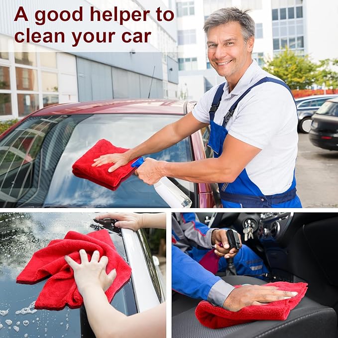 Shimeyao 30 Pcs 16 x 16 Inch Edgeless Microfiber Plush Towels for Cars Detailing Drying Wash Polishing Absorbent Cleaning Cloths, 500 GSM (30 Pcs)