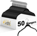 Quality Hangers Clothes Hangers 50 Pack - Non-Velvet Plastic Hangers for Clothes -Heavy Duty Coat Hanger Set -Space-Saving Closet Hangers with Chrome Swivel Hook, Non-Flocked Hangers (50, Black)