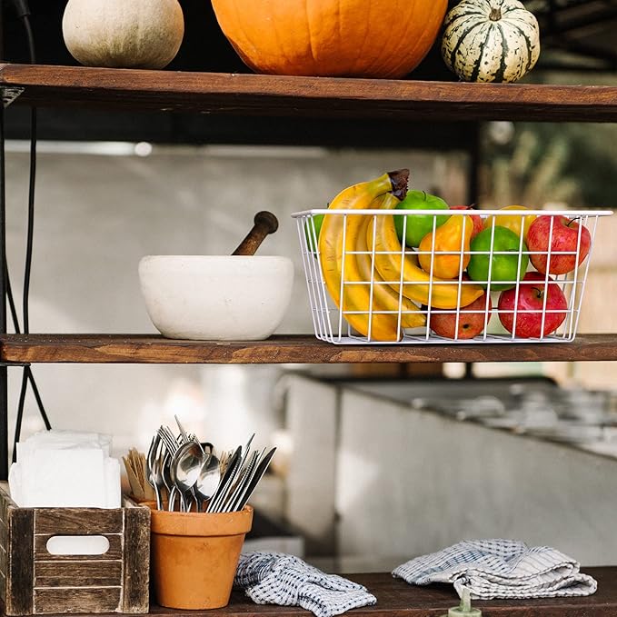 MaraFansie Wall Wire Baskets Adhesive Basket Hanging Kitchen Baskets No Drilling for Cabinet & Pantry Organization and Kitchen, Bathroom, Bedroom Storage, 4 Pack, White